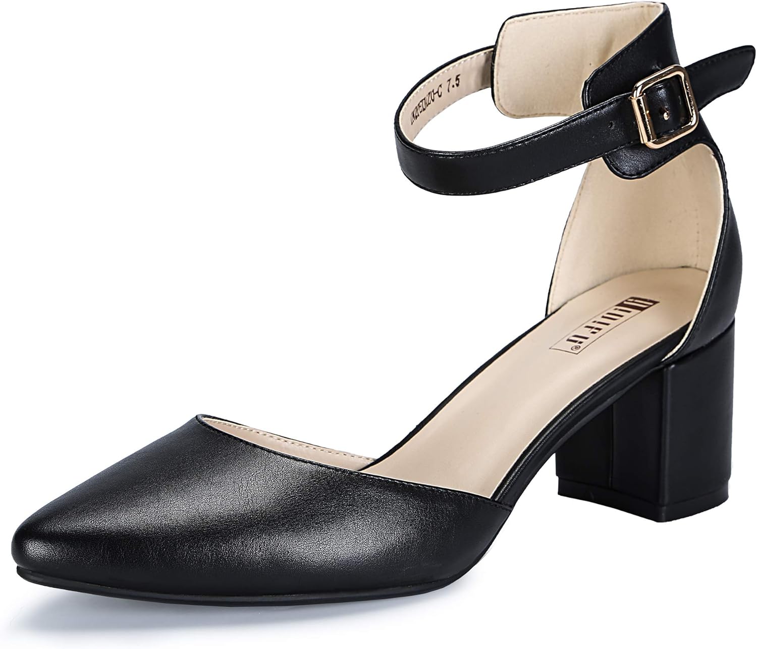 IDIFU Women's IN2 Pedazo Dress Shoes Low Block Heels Comfortable Chunky Closed Toe Ankle Strap Wedding Pumps 11 Black Pu