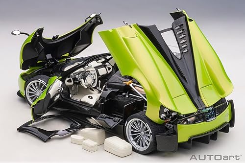 Miniatura 6 de Pagani Huayra Roadster Verde Firenze Verde Metálico y Carbono con Equipaje Set 118 Modelo Coche por Autoart 78288
