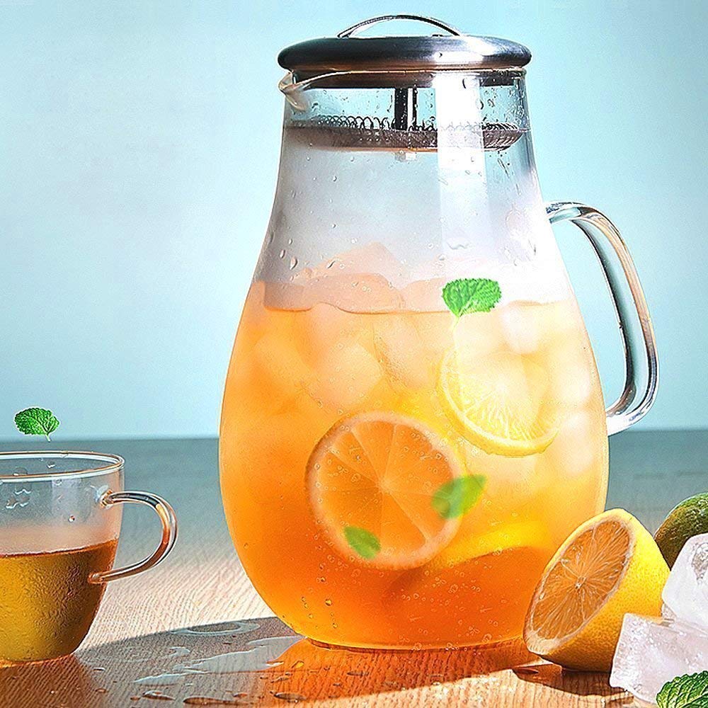 Jarra de agua de vidrio de 64 oz con jarra de galón de tapa con tapas-jarras para jugo-vidrio borosilicato