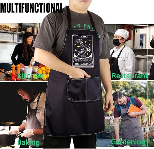 Miniatura 8 de CENWA Delantal de peluquería para estilistaesteticista Tarot Salon Delantal con bolsillo Delantal ajustable para peluquero Delantal
