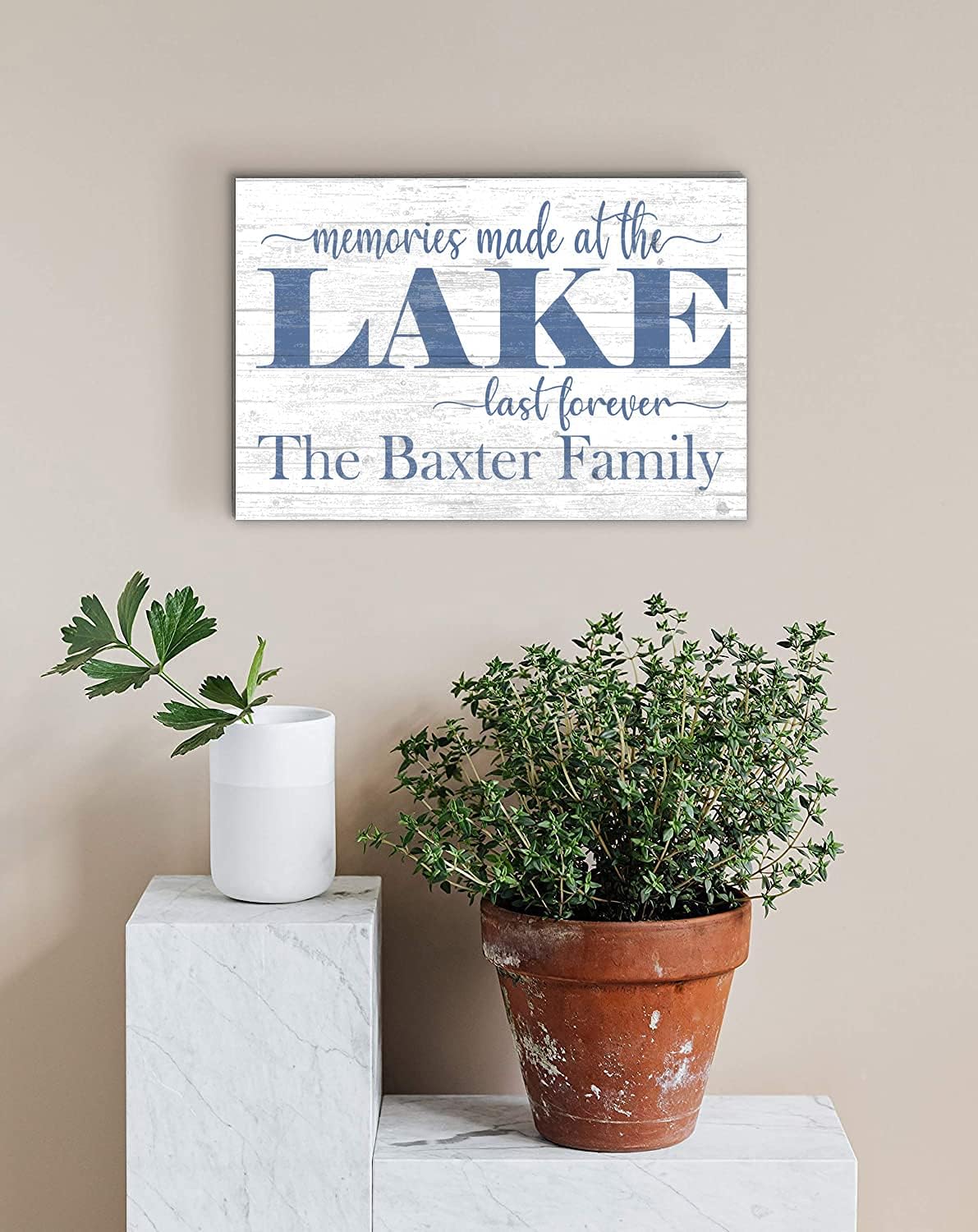 Lake House Sign Personalized with Family Name or House Name – “Memories Made at the Lake Last Forever” Wall Art – Cabin or Vacation Home Decor – Made in USA – 16.5" x 10.5"