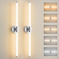 Vista 12 de Juego de dos apliques de pared dorados con cable, regulables 5CCT LED para baño, iluminación completa de 360°, barra de luz de tocador de 23