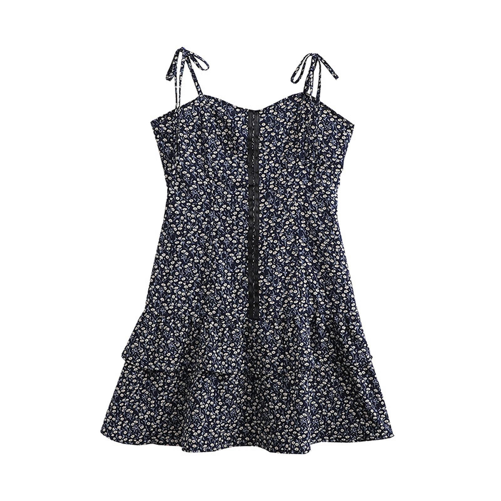 Robe d'été romantique bleu marine imprime floral pour révéler votre féminité en L
