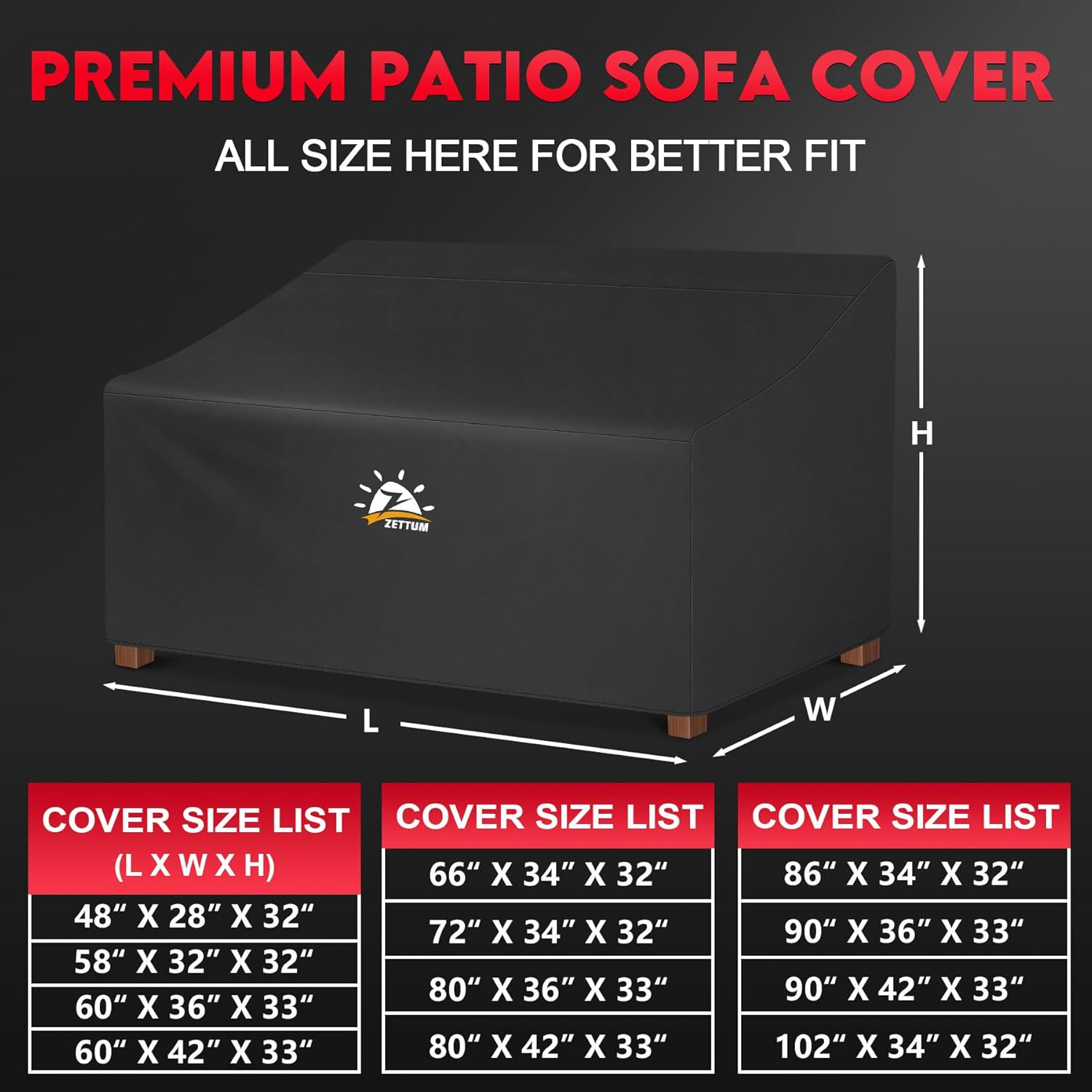 Zettum Patio Loveseat Cover 66 Inch - 600D Outdoor Couch Sofa Cover Waterproof Heavy Duty, 2-Seater Lawn Furniture Covers for Outside Sofa, Loveseat, Couch, Bench and Glider - 66 x 34 x 32 Inch