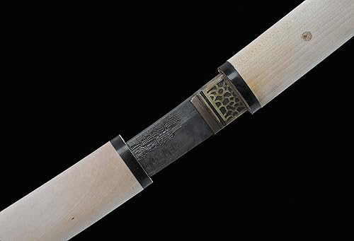 Miniatura 8 de Katana antigua hecha a mano Shirasaya Samurai japonés Espada recta afilada Damasco doblado acero antiguo hoja