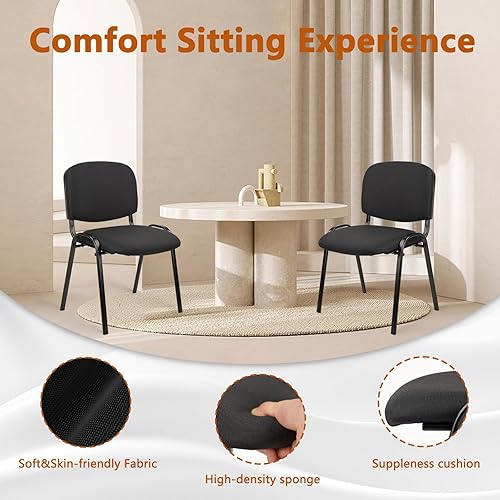 Miniatura 6 de CLATINA Sillas apilables para sala de espera, silla de recepción de invitados de tela con asiento tapizado grueso y soporte de respaldo, silla