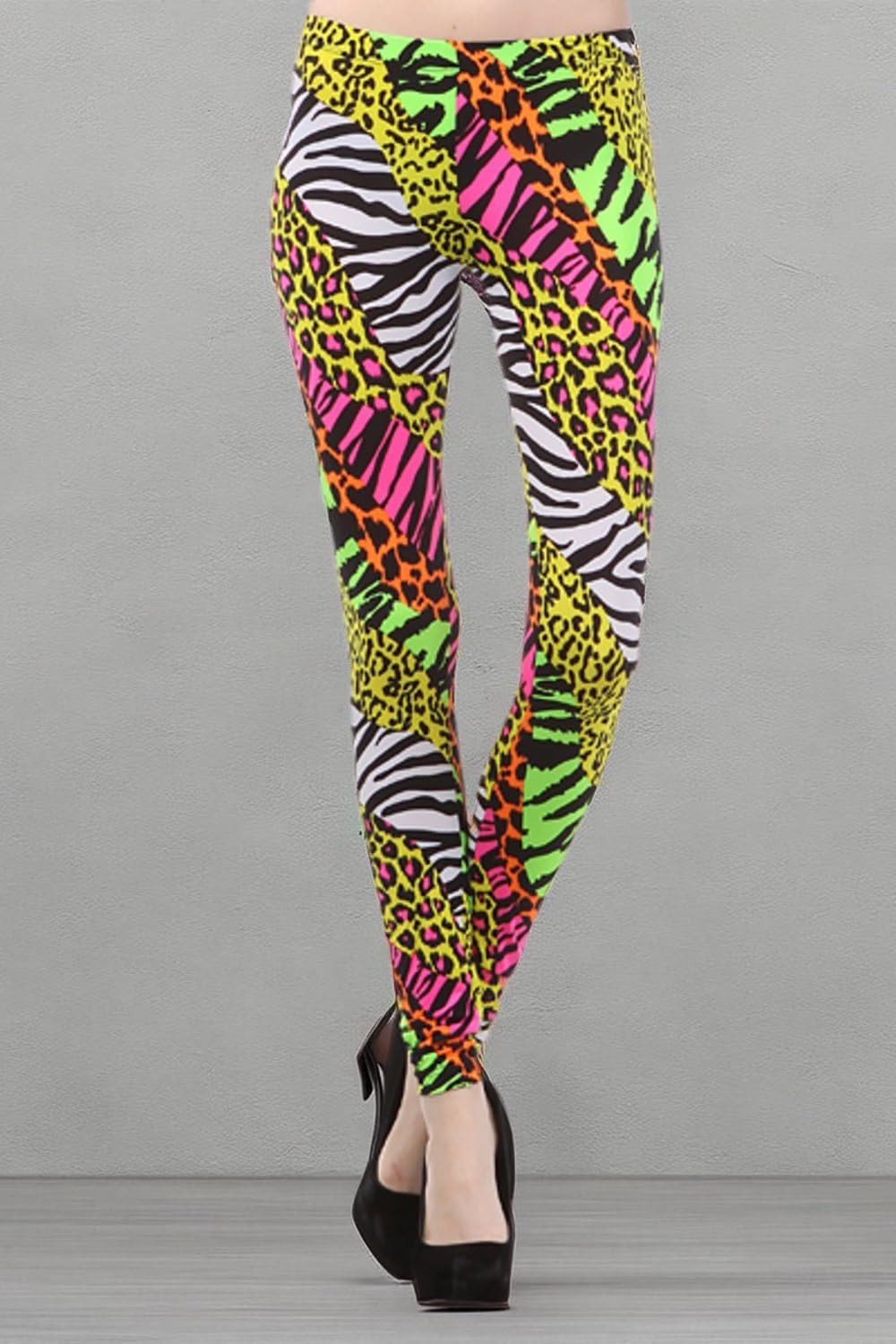 Multi Color Animal Print Bright Leggings 1980s Pants Zebra Cheetah Costume - Image 5