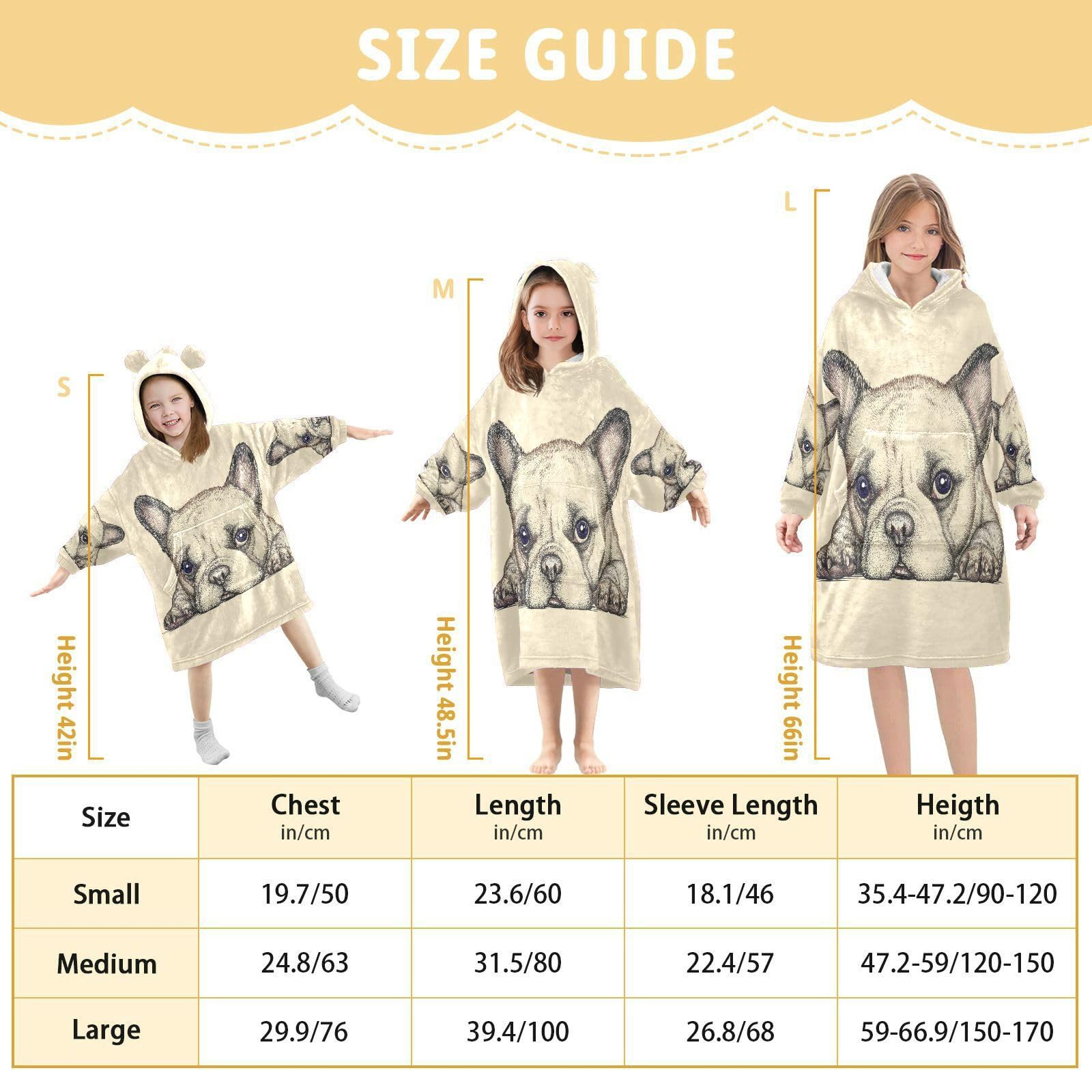 Oversized Blanket Hoodie for Kids Adult Girls Boys Fleece Hoodie Blanket Cute French Dog Bulldog Super Warm Plush Wearable Blanket Hoodie Sweatshirt with Roomy Pocket - Image 3