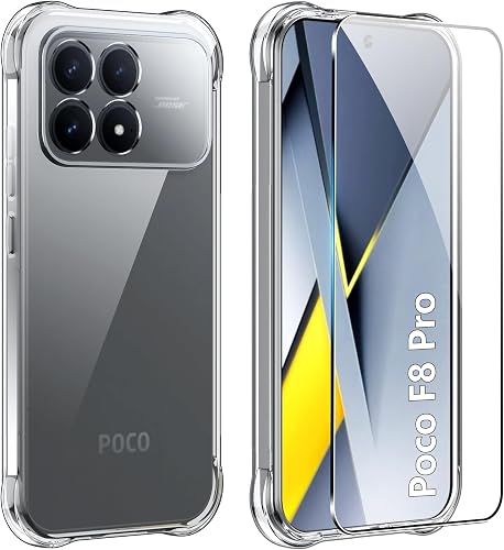 FDHYFGDY Funda para Xiaomi Poco F8 Pro Fundas+1x Protector Pantalla, Carcasa Protectora Funda de Silicona Transparente a Prueba de Golpes, Funda Transparente Delgada y Suave de TPU
