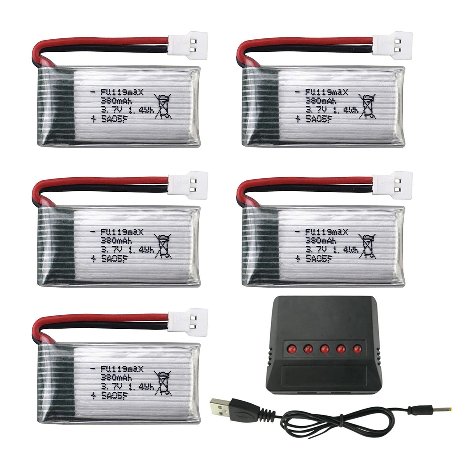 PUOO 5-Pack 3.7V 380mAh Drone Batteries With 5-in-1 Charger – Longer Flight Time For Hubsan, Syma & More - View #7