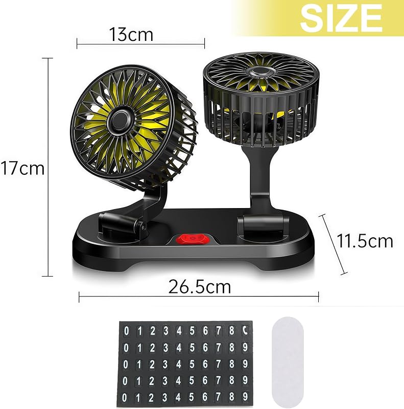 Sunshine smile 12V autós ventilátor hátsó üléshez, 360° forgatható, 2 fokozat, lakóautóhoz