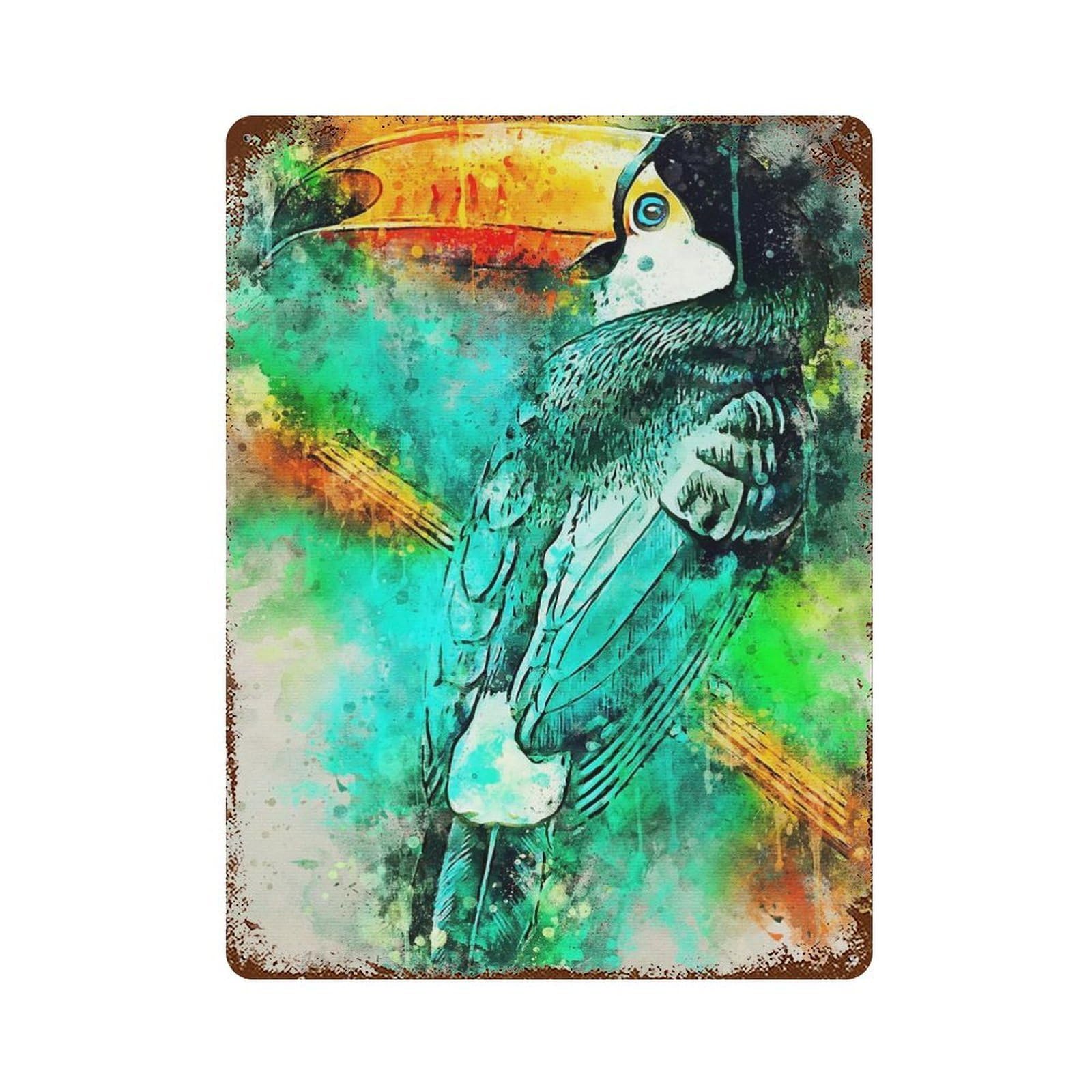 Toucan Birds 15.7"x11.8" Rustic Tin Plaque, Retro Wall Decor for Garage, Bar And Workshop Decor