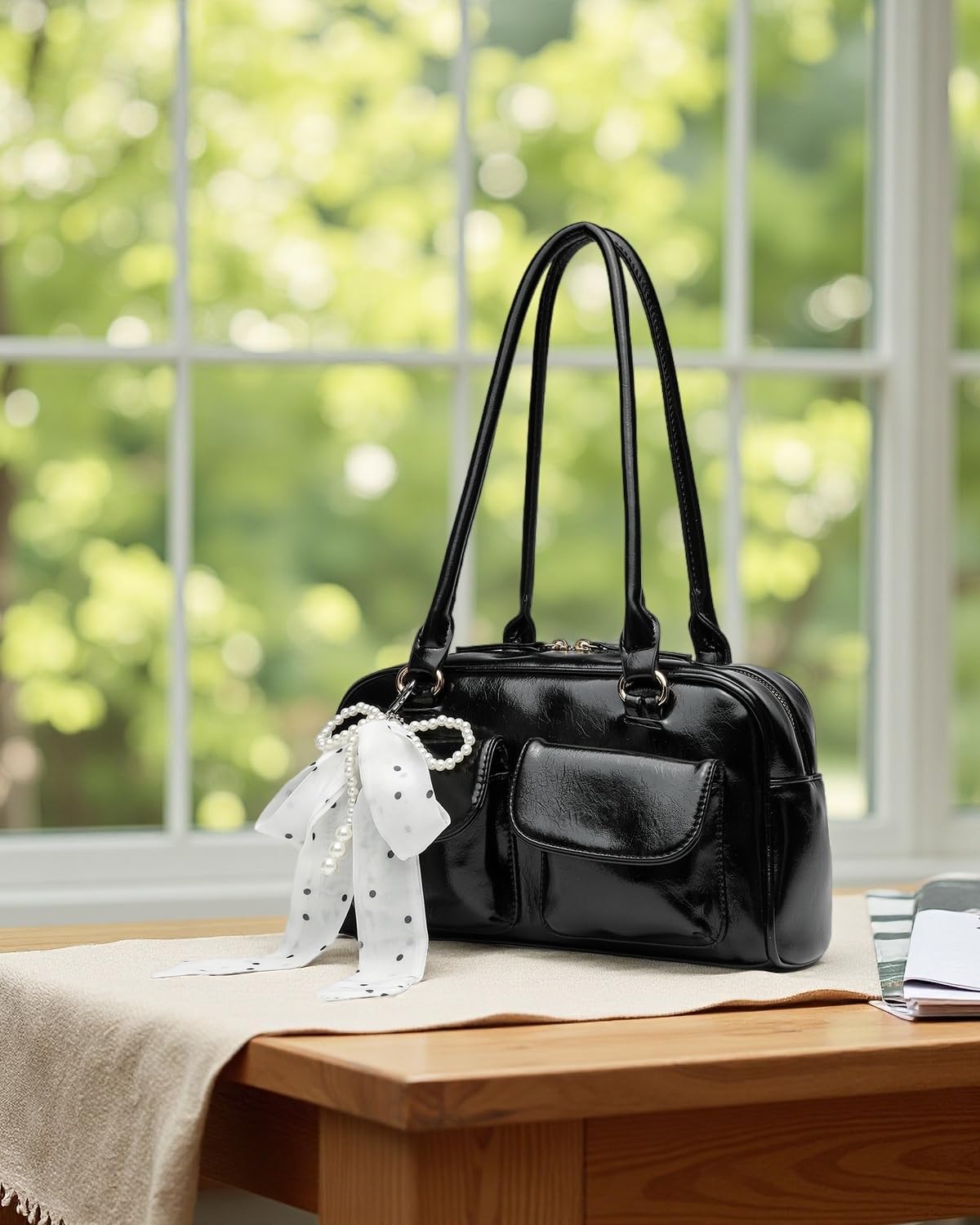 Y2K Shoulder Purses for Women Trendy - PU Leather Retro Boston Handbag, Lightweight and Versatile for Work and Travel - Image 3