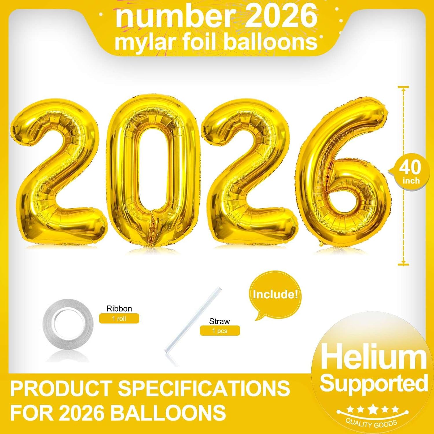 Gold 2026 Balloons,Gaint 40 Inch Gold 2026 Number Balloons,40 Inch 2026 Gold Balloons for New Year Eve Party Supplies 2026, New Years Decorations 2026, Christmas, Graduations Decorations image 2