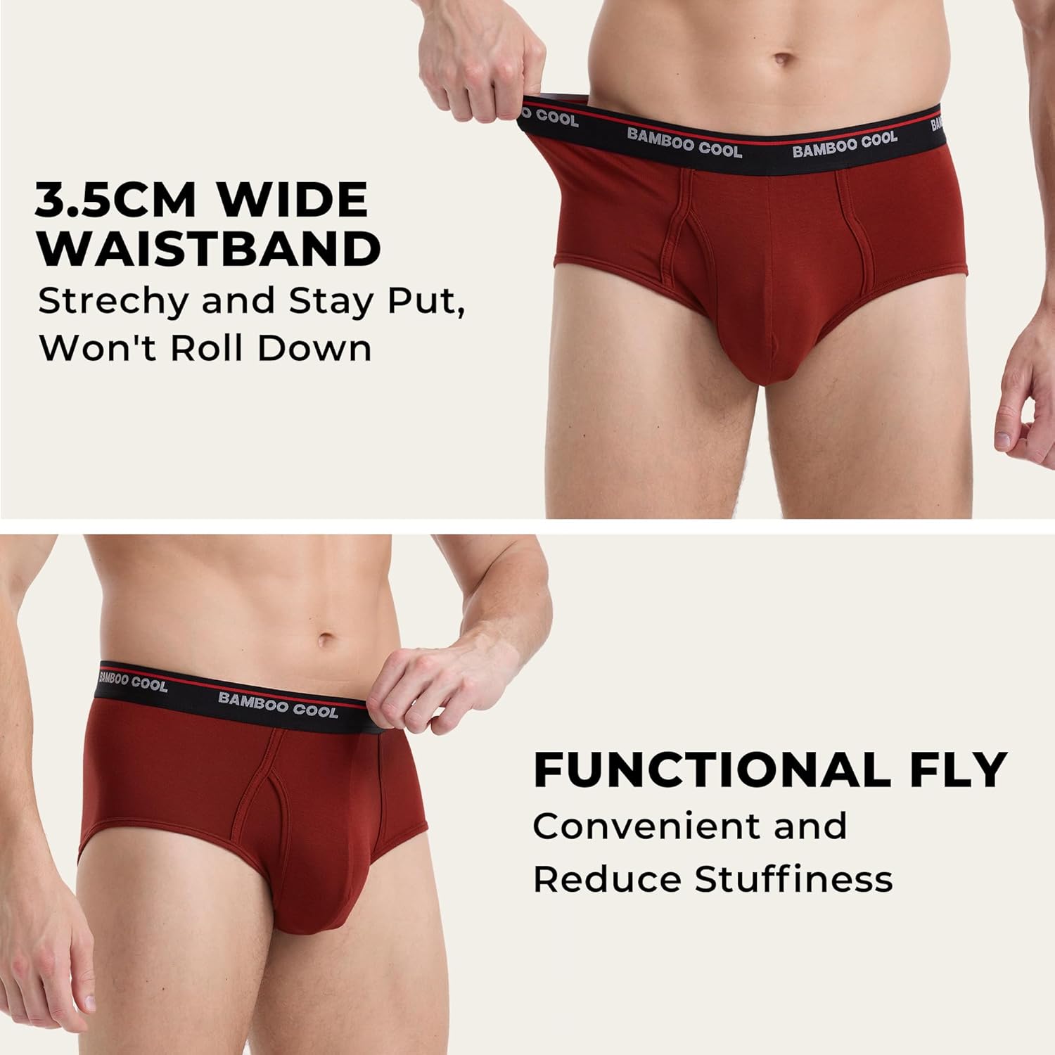 BAMBOO COOL Mens Breathable Soft Underwear Open-fly Classic Briefs, Tag-free - Image 2