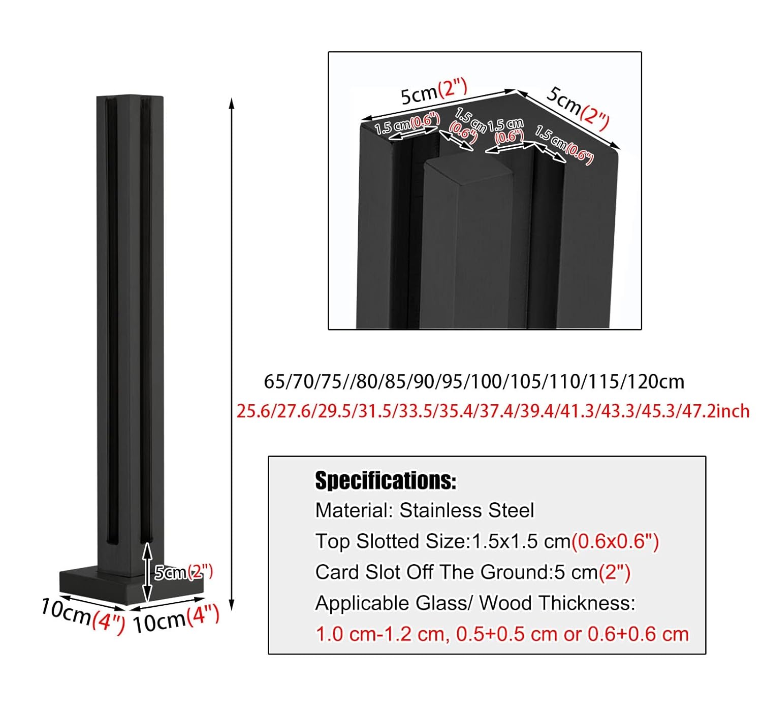 Balustrade Square Glass Railing Post Black,Indoor Hallway Stairs Glass Panel System,304 Stainless Steel Glass Balustrade Kit,90 Cm 100 Cm 110cm High (Color: Black-Corner Post,Size: H-90cm/35