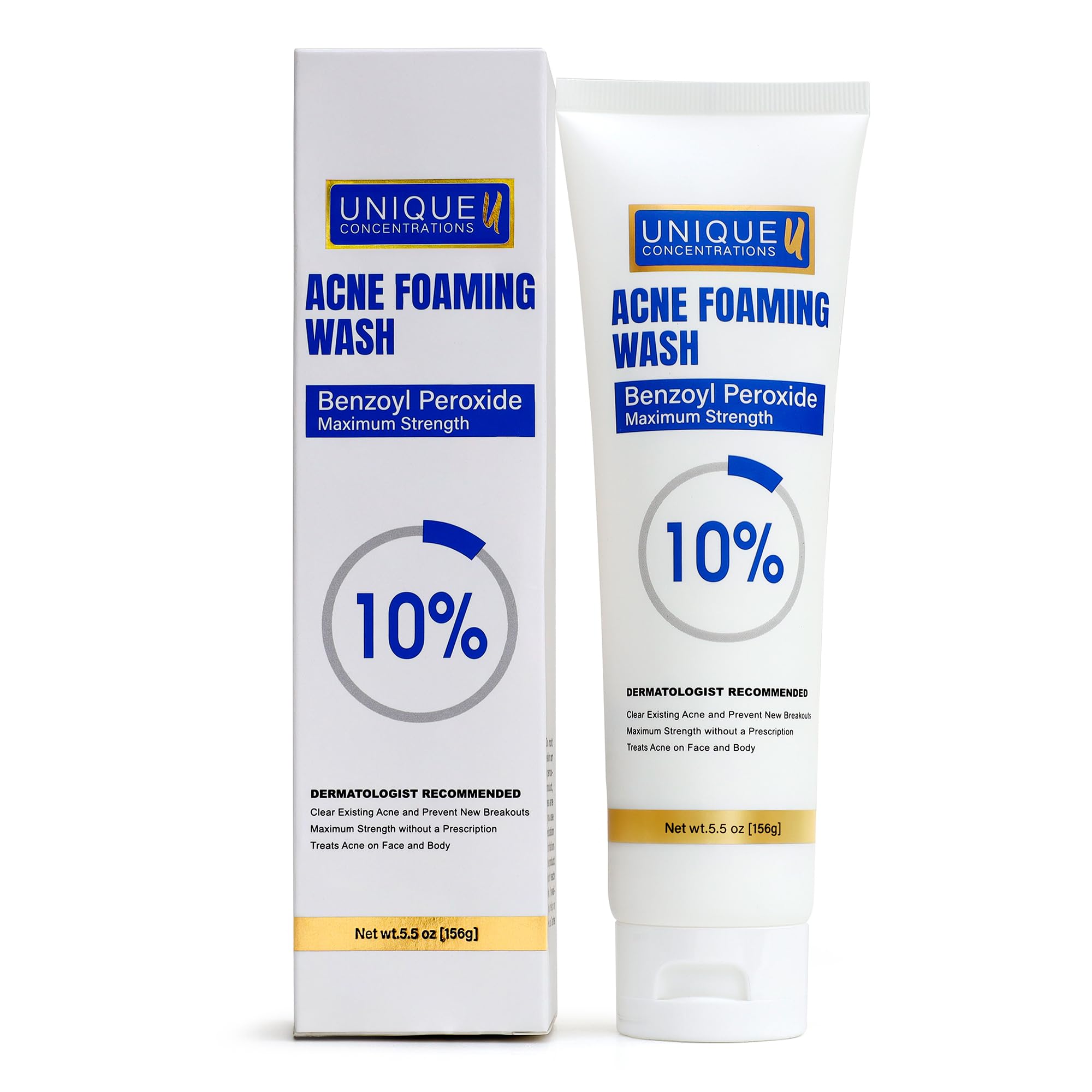Acne Face Wash With 10% Benzoyl Peroxide – Max Strength Benzoyl Peroxide Face Wash For Combination & Oily Skin – Acne Treatment Foaming Cleanser - Helps Unclog Pores 5.5 Oz