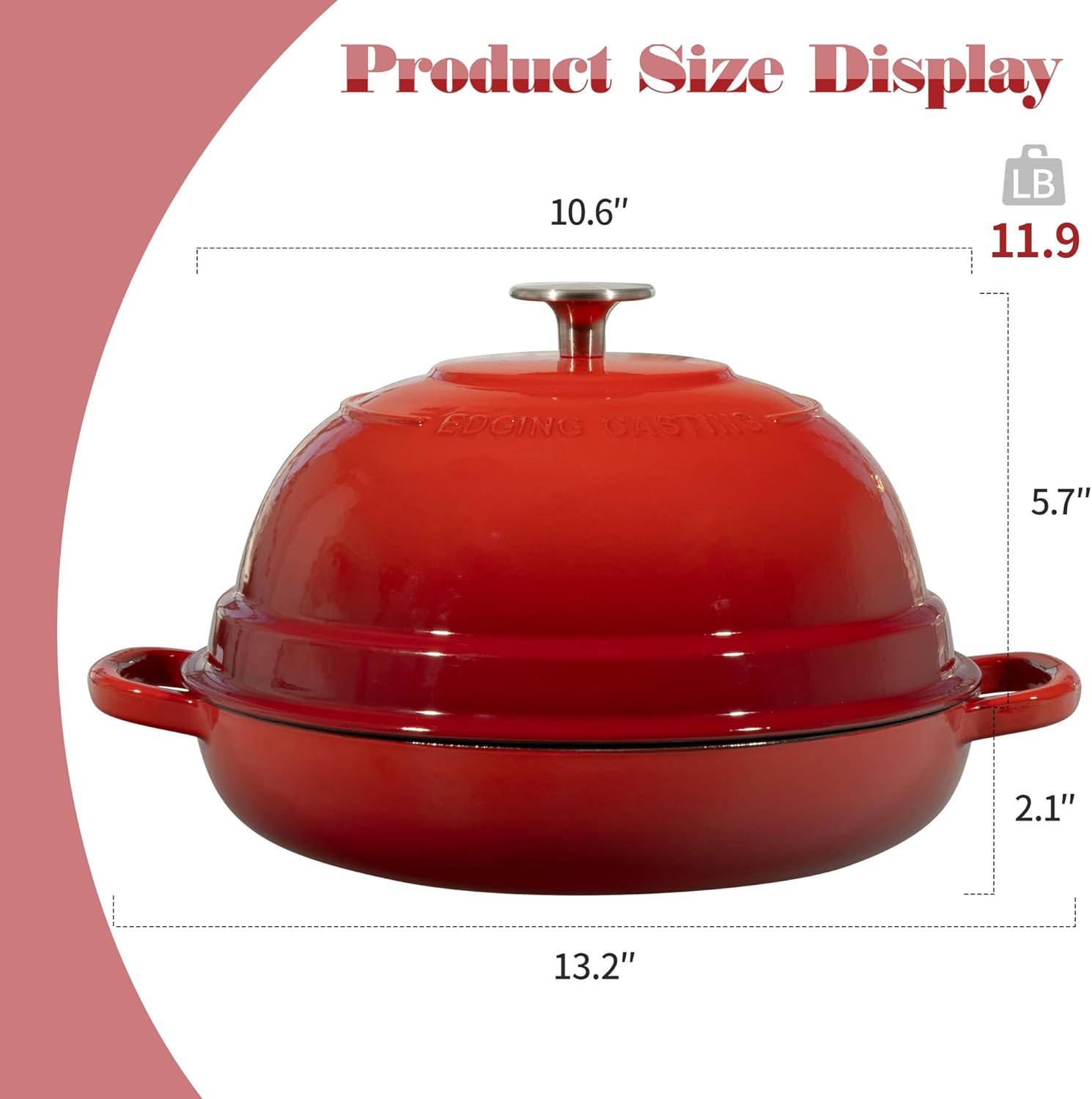 Enameled Cast Iron Dutch Oven Pot with Lid, Round Bread Oven for Homemade Sourdough Bread Baking, 6 Quart, Red - Image 3