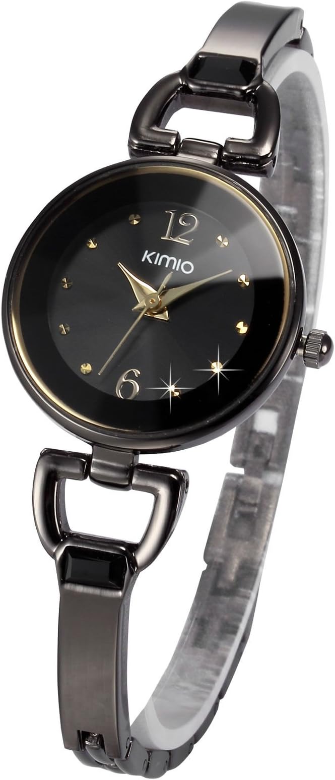 KIMIO Black Fashionable Bling Crystal Analog Bracelet Lady Women Quartz Wrist Watch KIM045