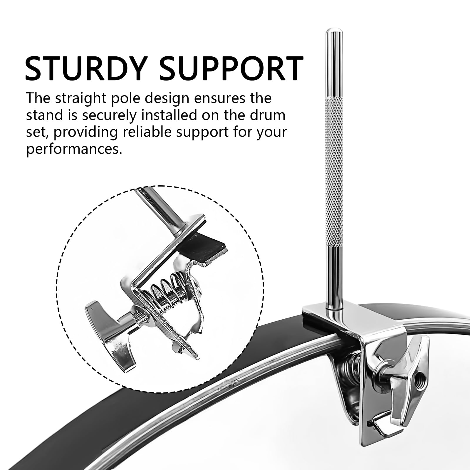 Musiin Cowbell Stand Straight Pole Drum Set Cowbell Holder Bass Drum Cowbell Mount Drum Accessory (Silver) - Image 4