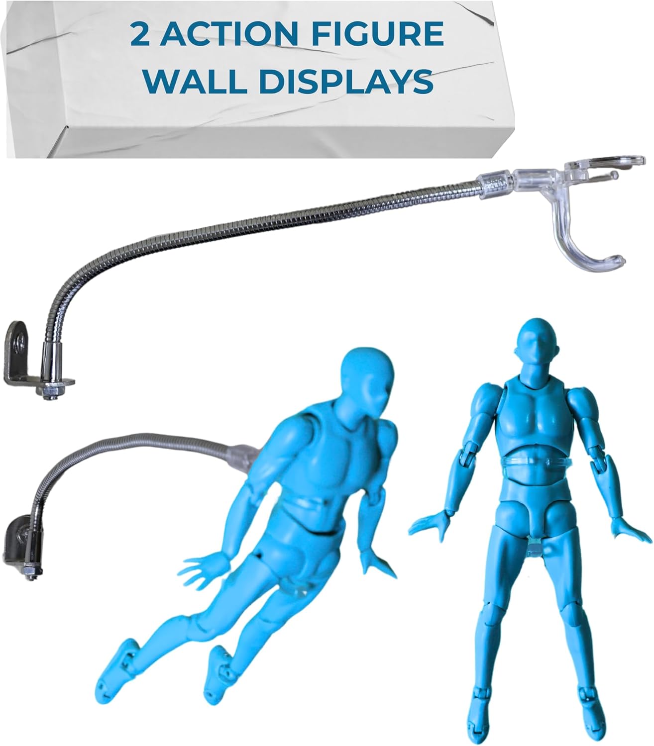 Action Figure Stand Wall Display | Flying Action Figure Display | Adjustable Metal Support Arm | Hidden Stand | Made for 6 Inch Marvel Legends | Clear | Show Off Your Flying Collectibles (2 Pack)