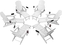 Vista 19 de YEFU Juego de 4 sillas Adirondack ajustables con reposapiés, sillas Adirondack ajustables de 5 niveles con otomana retráctil y 2 portavasos, sillas