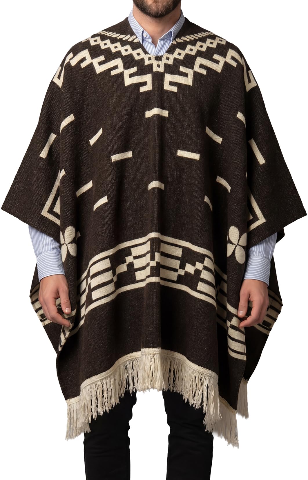 Clint Eastwood Poncho in lana di alpaca, marrone, 100% fatto a mano in stile Ecuador occidentale, realizzato a mano, morbido e caldo, marrone, taglia unica, Marrone, taglia unica