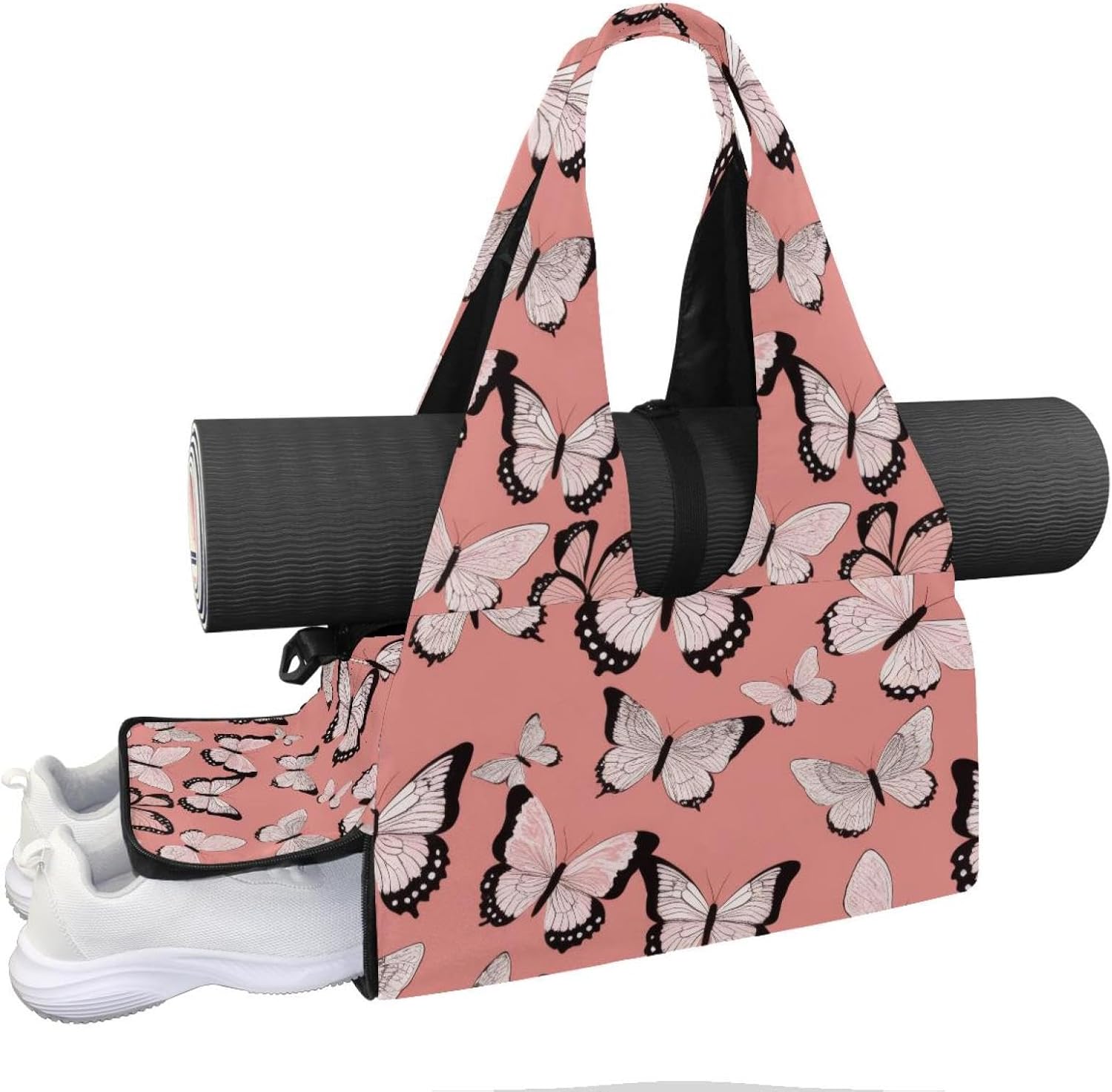 Yoga Mat Bag, Gym Workout Bag with Shoe Compartment, Cow Print Pilates Bag for Women, Quick Access Storage Yoga Tote Bag for Sports Travel Office