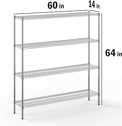 Miniatura 2 de Regal Altair Kit de estantería de alambre cromado de 4 niveles de 14 pulgadas de profundidad x 60 pulgadas de ancho x 64 pulgadas de alto  Unidad de