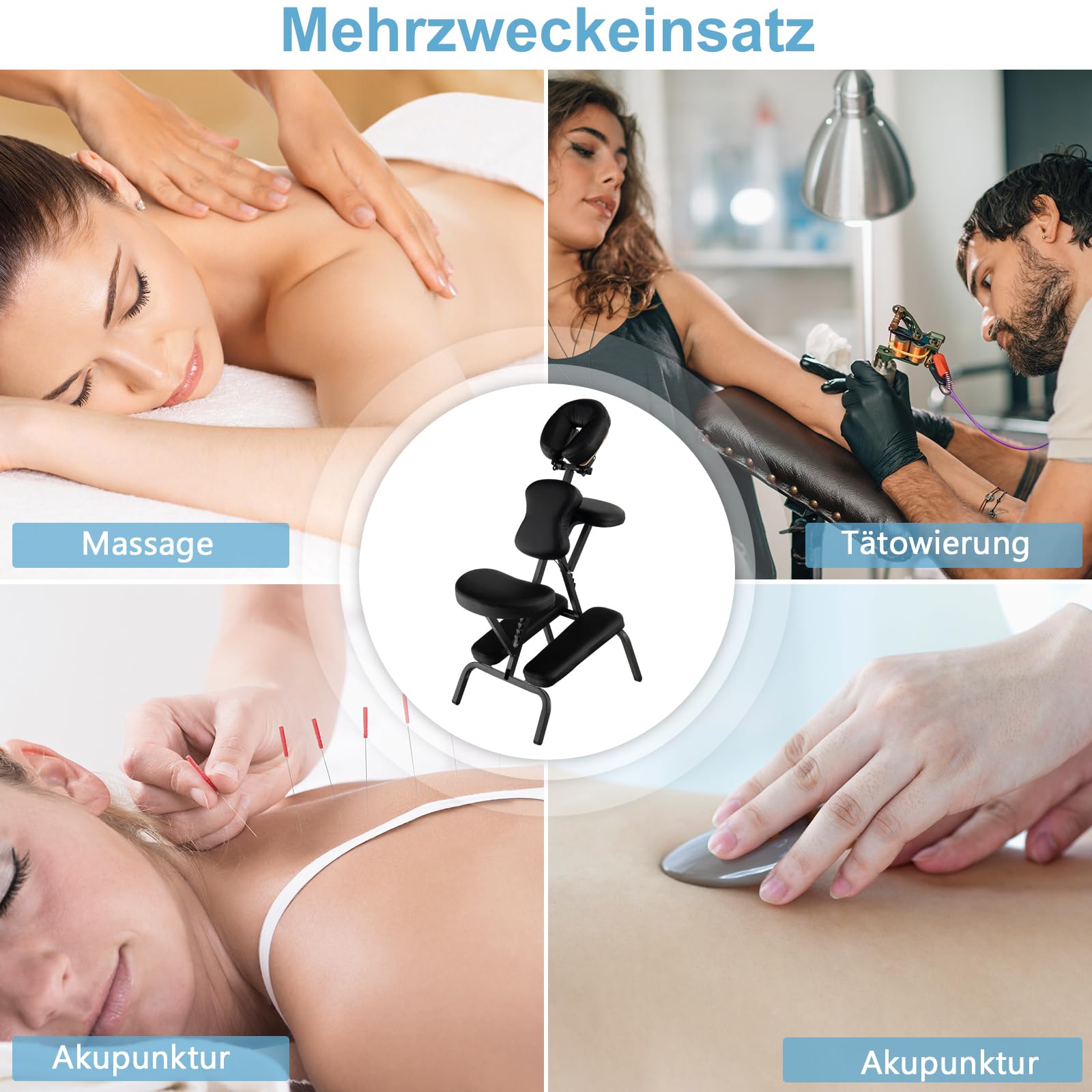 RELAX4LIFE Massagestuhl Klappbar Höhenverstellbar Therapiestuhl mit Verstellbarer Bruststütze Armablage Kopfstütze Sitz bis 160 kg Schwarz