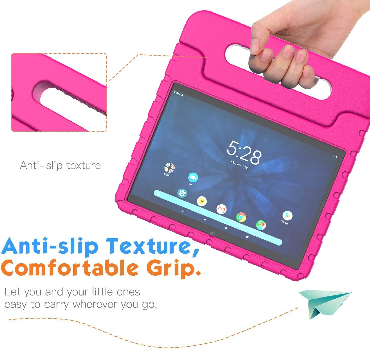 BMOUO Kids Case Only for Onn 10.1 Tablet Case 2019 Model:ONA19TB003,Shockproof Light Weight Handle Stand Kids Case for Onn Tablet 2019 Release (Model: ONA19TB003), Rose
