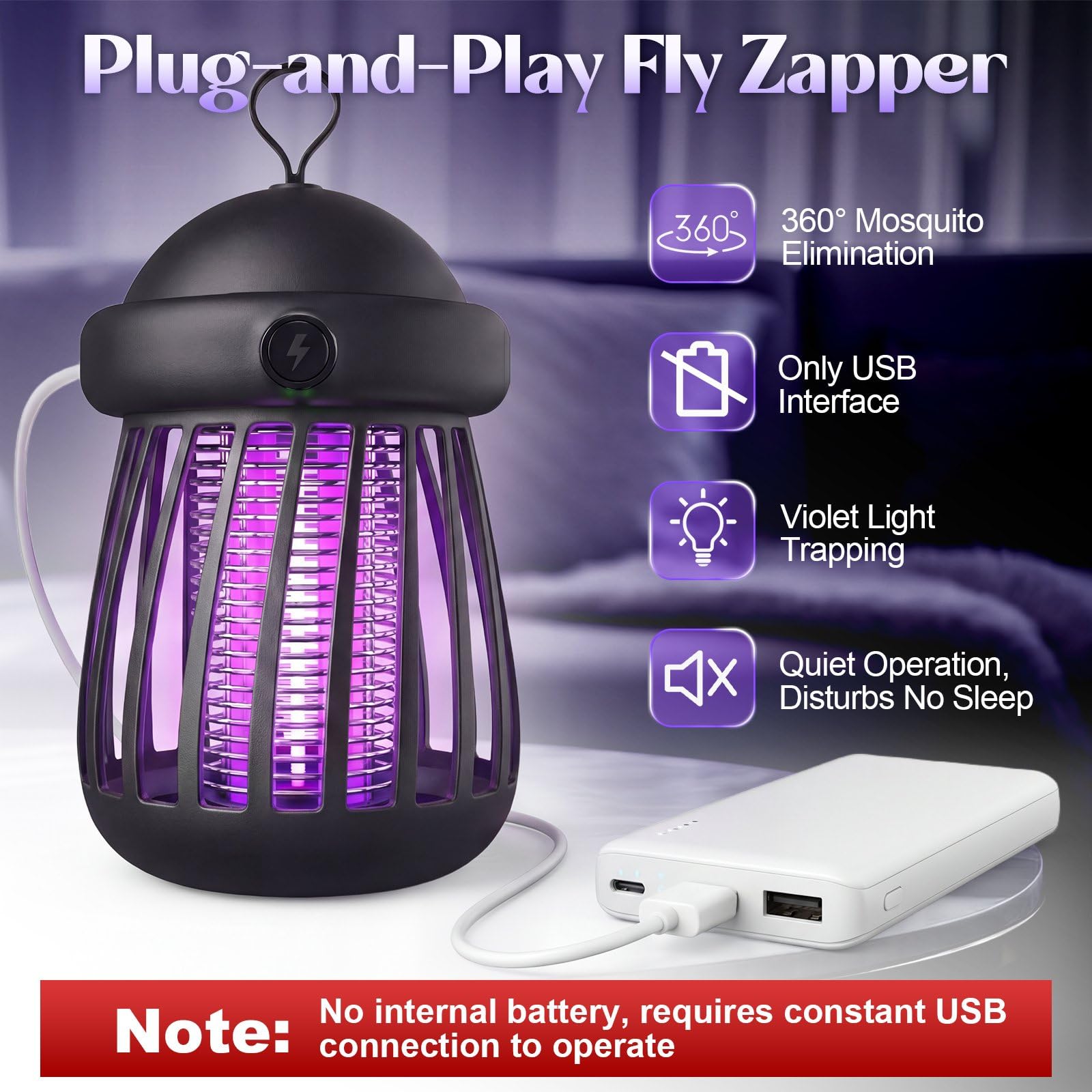 Confezione da 8 trappole anti-insetti alimentata tramite USB, con griglia elettrica da 3000 V e luce notturna, silenziosa per interni, per moscerini, tarme e moscerini della frutta (bianco