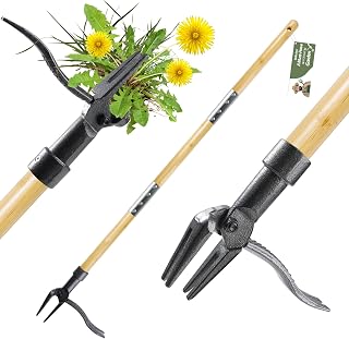BellaJoyz Stand Up Weed Puller Tool - 46" Heavy Duty 4-Claw Steel Weeder, No Bending for Gardens & Lawns, Seniors Friendly