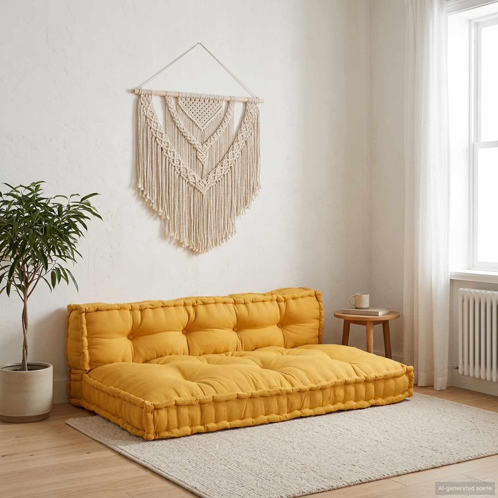 Cojines amarillos para sofá palé 120x80x38 cm de tejido modular y transpirable