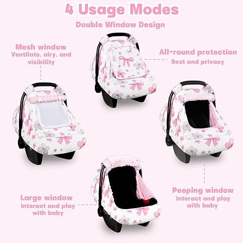 Miniatura 2 de Hooyax Funda de asiento de automóvil para bebé con doble cremallera, toldo de malla extra grande para asiento de automóvil, protección contra todas