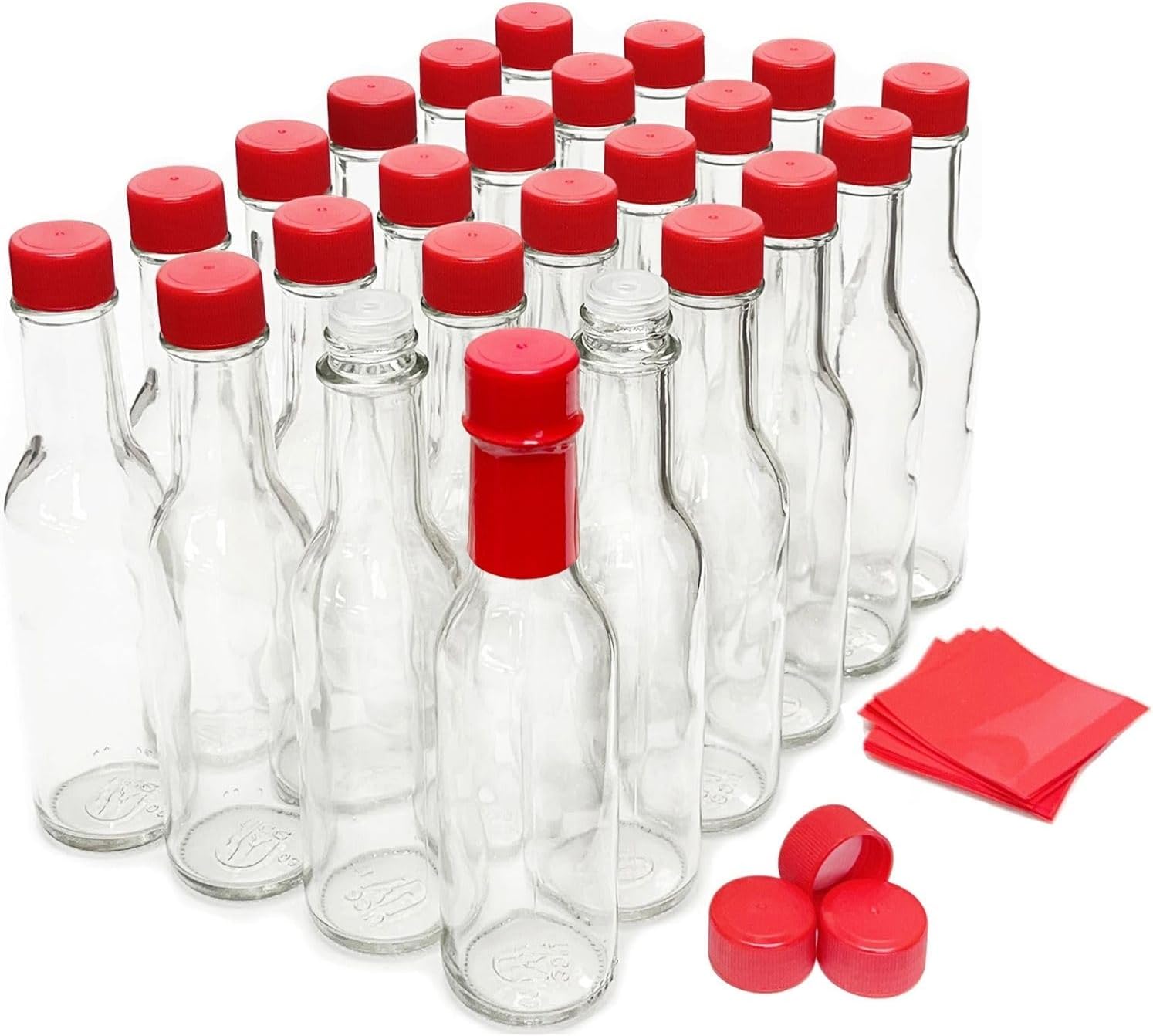 nicebottles Hot Sauce Bottles with Red Caps & Shrink Bands, 5 Oz - 48 Pack