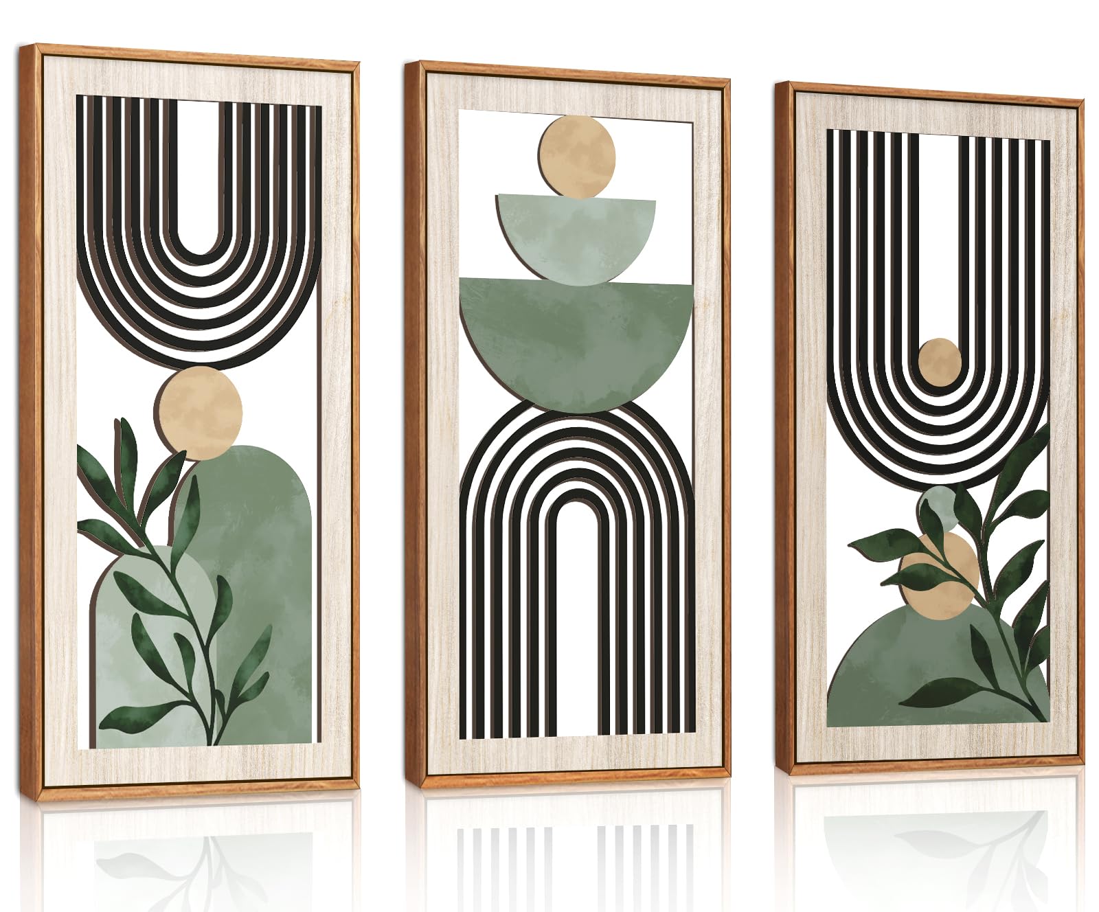 HPNIUB 3PCS Arch Line Hollow Wall Art Sage Green Boho Bedroom Decor 20x40CM — image 1