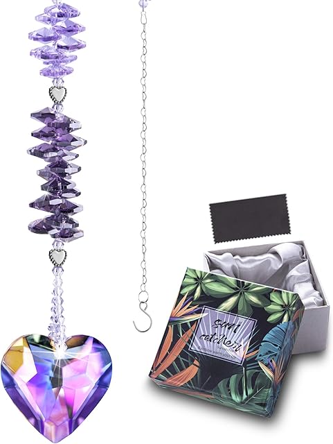 H&D HYALINE & DORA Crystal Suncatcher Rainbow Maker,Hanging Purple Glass Heart Sun Catcher for Windows,Gifts for Christmas Wedding