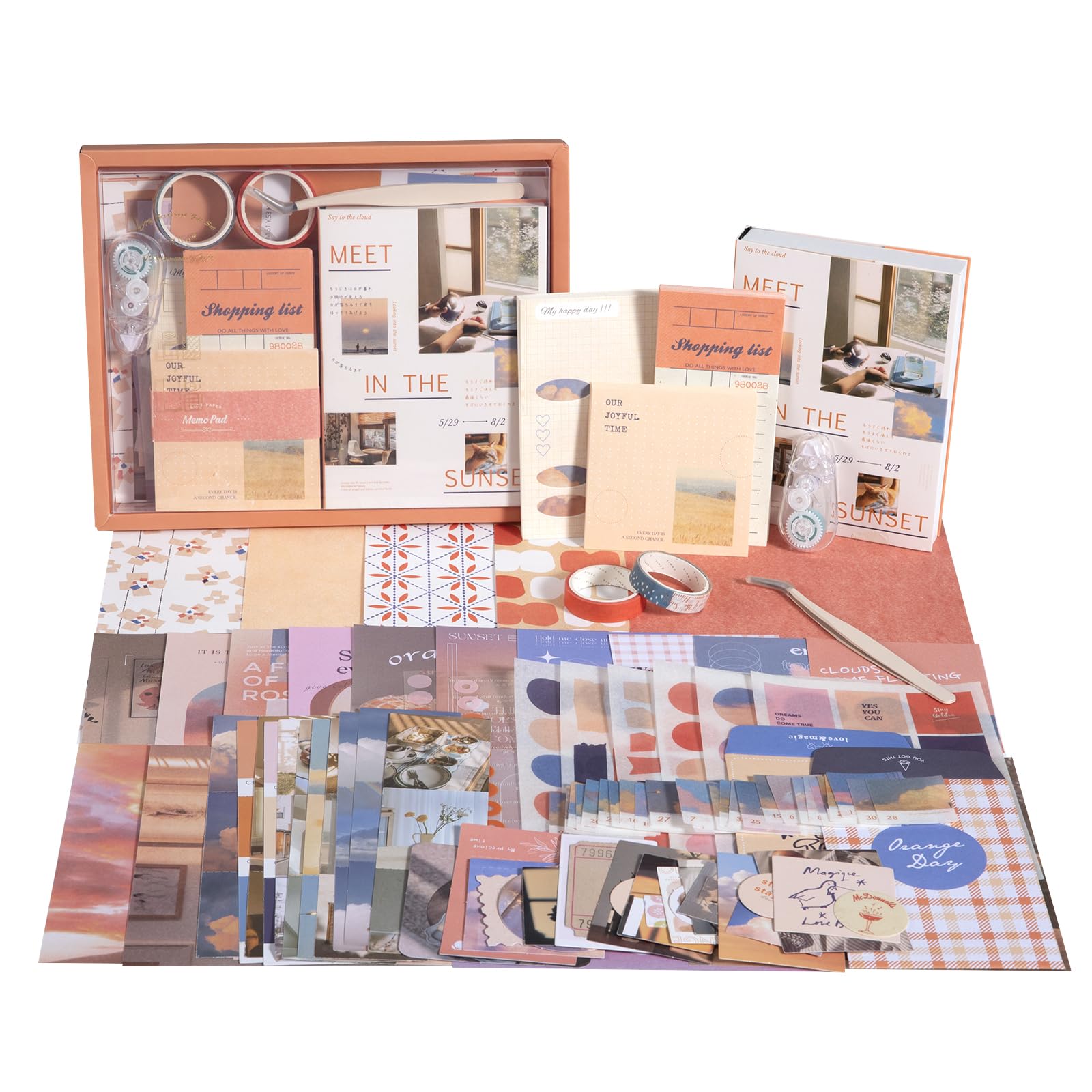 Zestaw akcesoriów do albumu fotograficznego z pęsetą i taśmą klejącą – romantyczne artykuły pa, estetyczny dziennik śmieci, zestaw papieru do scrapbookingu, zestaw naklejek, notatnik