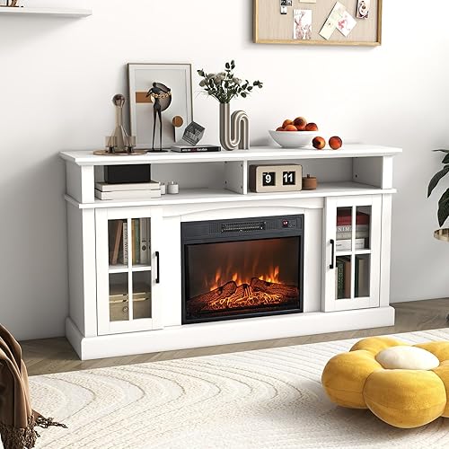 Miniatura 2 de Tangkula Soporte de TV con chimenea para televisores de hasta 65 pulgadas, consola de TV con chimenea eléctrica con control remoto, protección