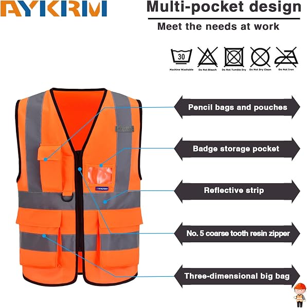 AYKRM 21 Farben Sicherheitsweste Warnweste Reflektierendes WarnschutzWeste Warnweste mit Reflektorstreifen mit Reißverschluss und Taschen Arbeitsweste - 4