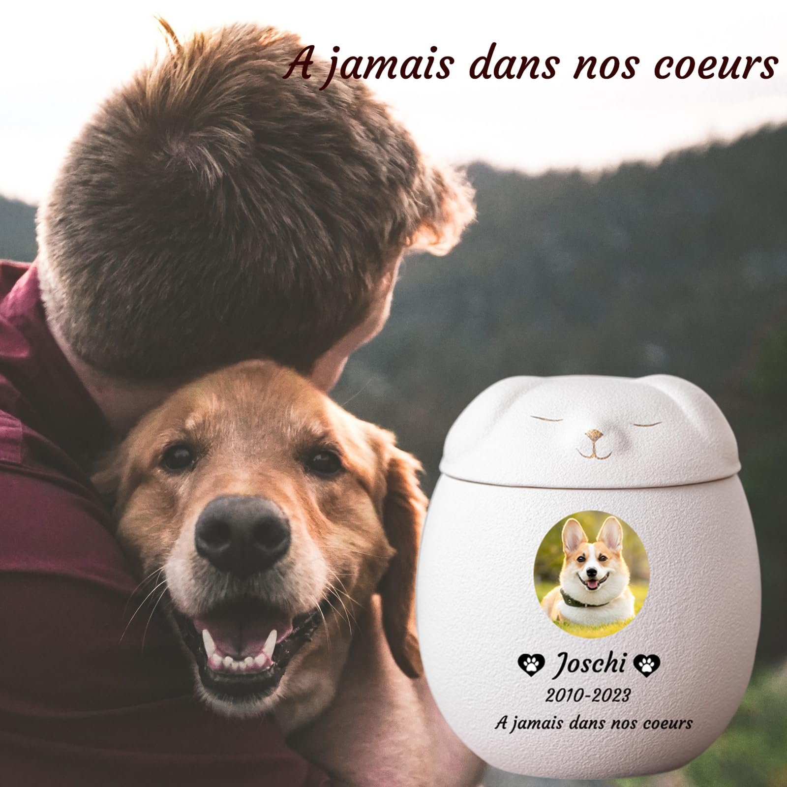Urnas De Mascotas para Cenizas De Perros, Urnas De Perros Personalizadas para Cenizas, Urna de cerámica para Perro Urnas funerarias para Mascotas,Blanca,Big