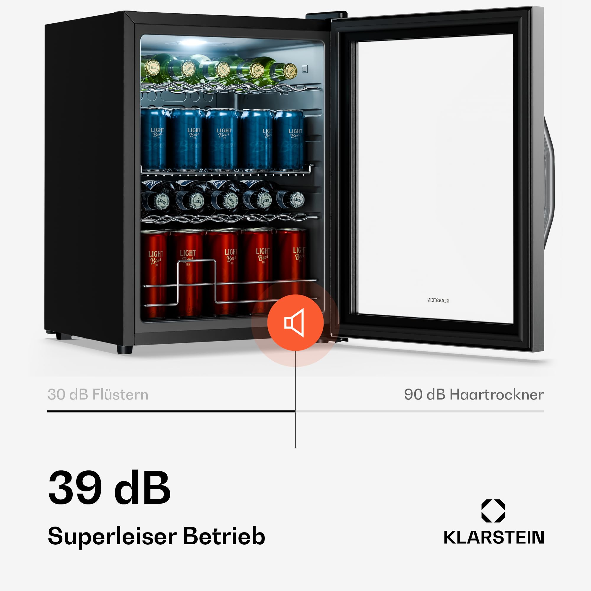 Klarstein Kühlschrank, Mini Kühlschrank mit Glastüre, Mini-Kühlschrank für Getränke, Snacks