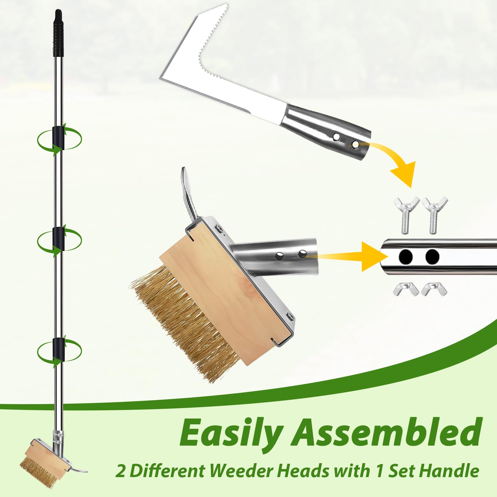 GAESHOW Brosse à Mauvaises Herbes 2-en-1 avec Manche Télescopique 160cm, Outil de Jardin avec Brosse Métallique et Grattoir, pour Nettoyage Joints Pavés, Bordures et Enlèvement d'Herbes