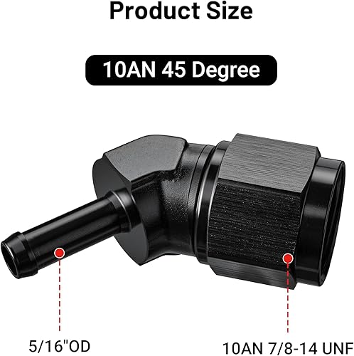 Vista 42 de EVIL ENERGY 8AN hembra a manguera de púas de 1/2 pulgada giratoria de 45 grados