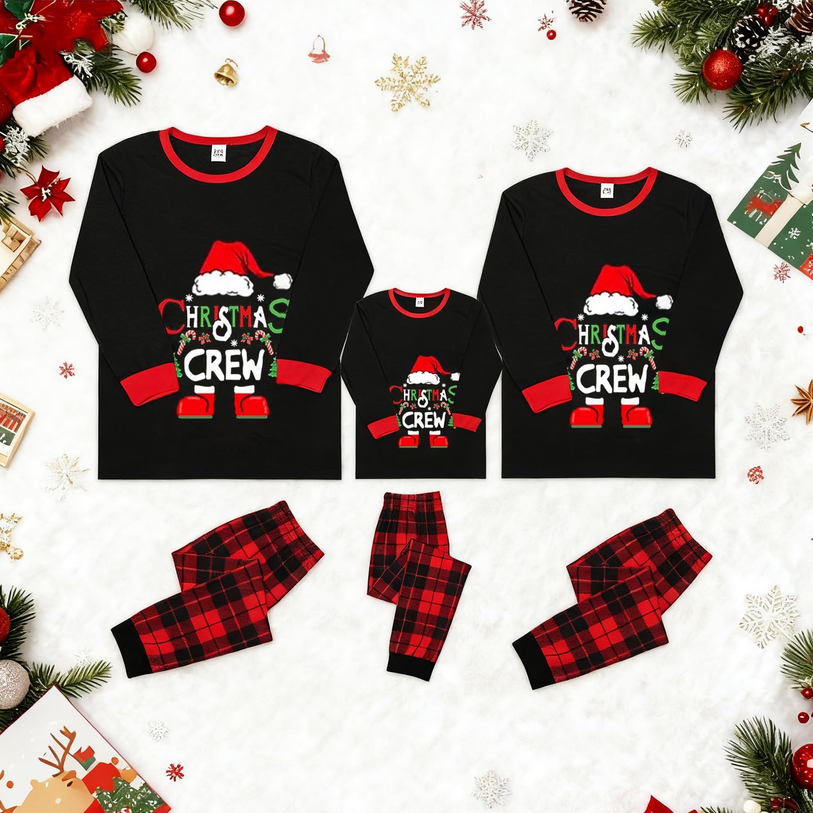 Pigiama Natale Famiglia Set, Pigiami Natalizi Coppia, Christmas Invernale Girocollo Comodo Due Pezzi Sleepwear Natalizio per Donna Uomo Bamino Regalo