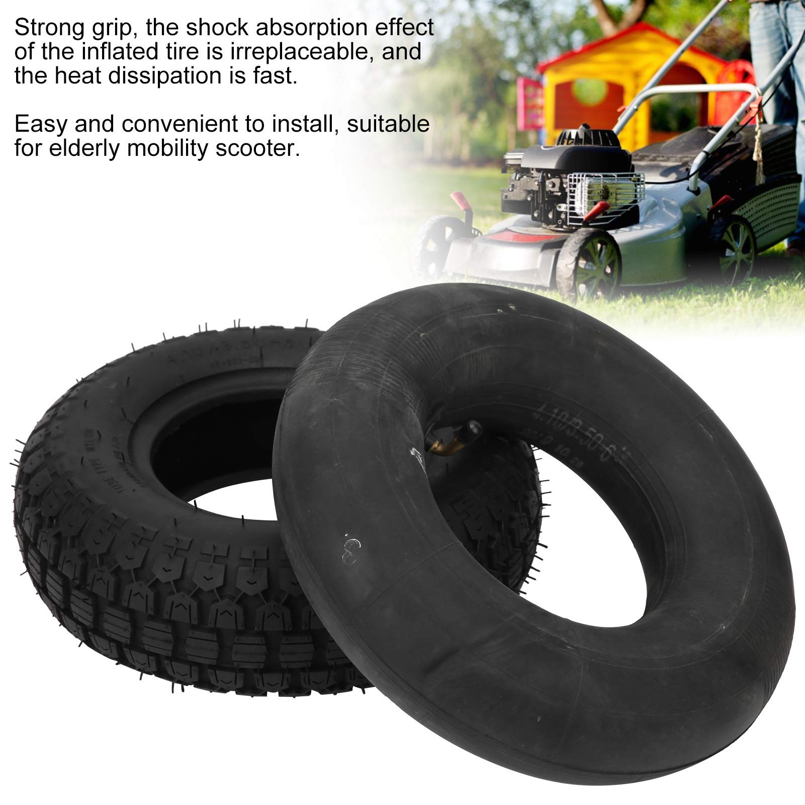 Neumático de Caucho, 2 Piezas 4,10/3,50-6 Neumáticos Y Tubos, Efecto de Absorción de Impactos Neumático de Cortacésped de Agarre Fuerte, para Carros, Carretillas, Remolques de Jardín, Carros