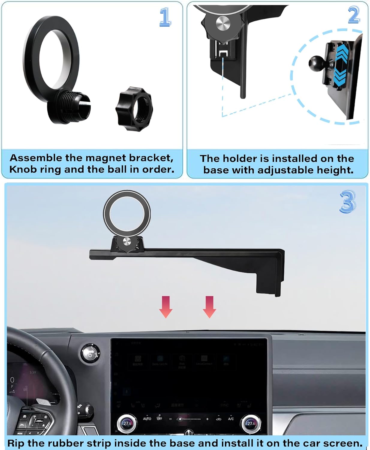 Car Phone Holder for 2024 2025 Lexus GX Accessories Apply to 14 Inch Touch Screen Fixed Clip Magnetic Cell Phone Mount Hands-Free 360 Degree Rotation