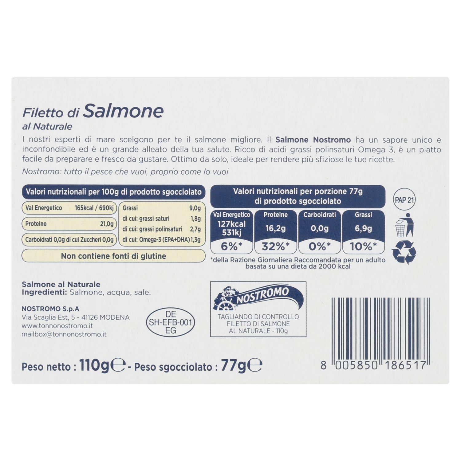 Nostromo Filetto di Salmone, al Naturale, 110g