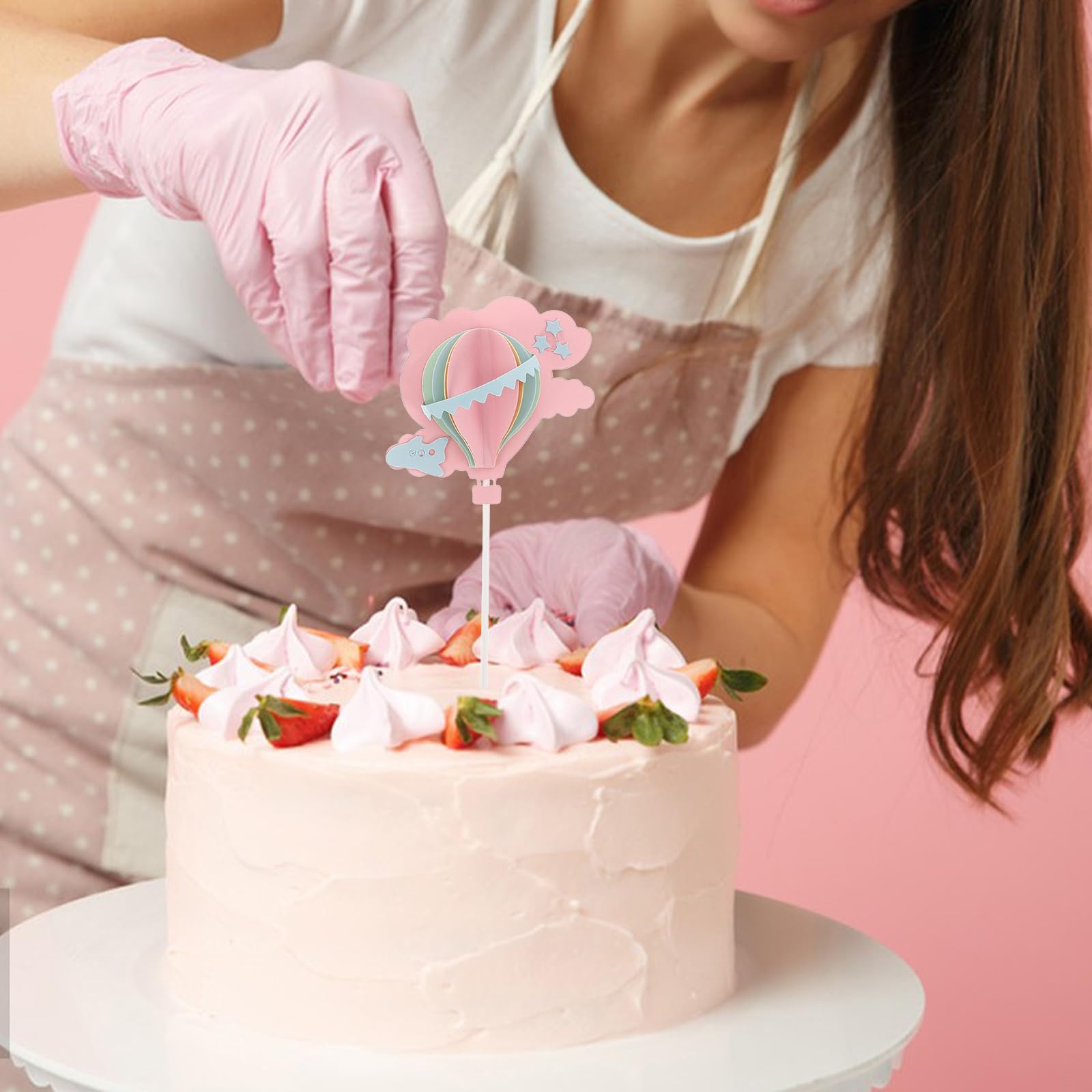 Ercadio 24 Stück Heißluftballon-Cupcake-Aufsätze – Rosa Glitzer, Für Geburtstag & Babyparty